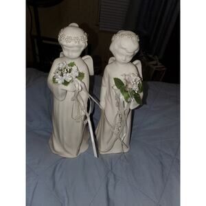 Vintage Set of White Porcelain Light Up Angels. 9 1/2 in tall and they work